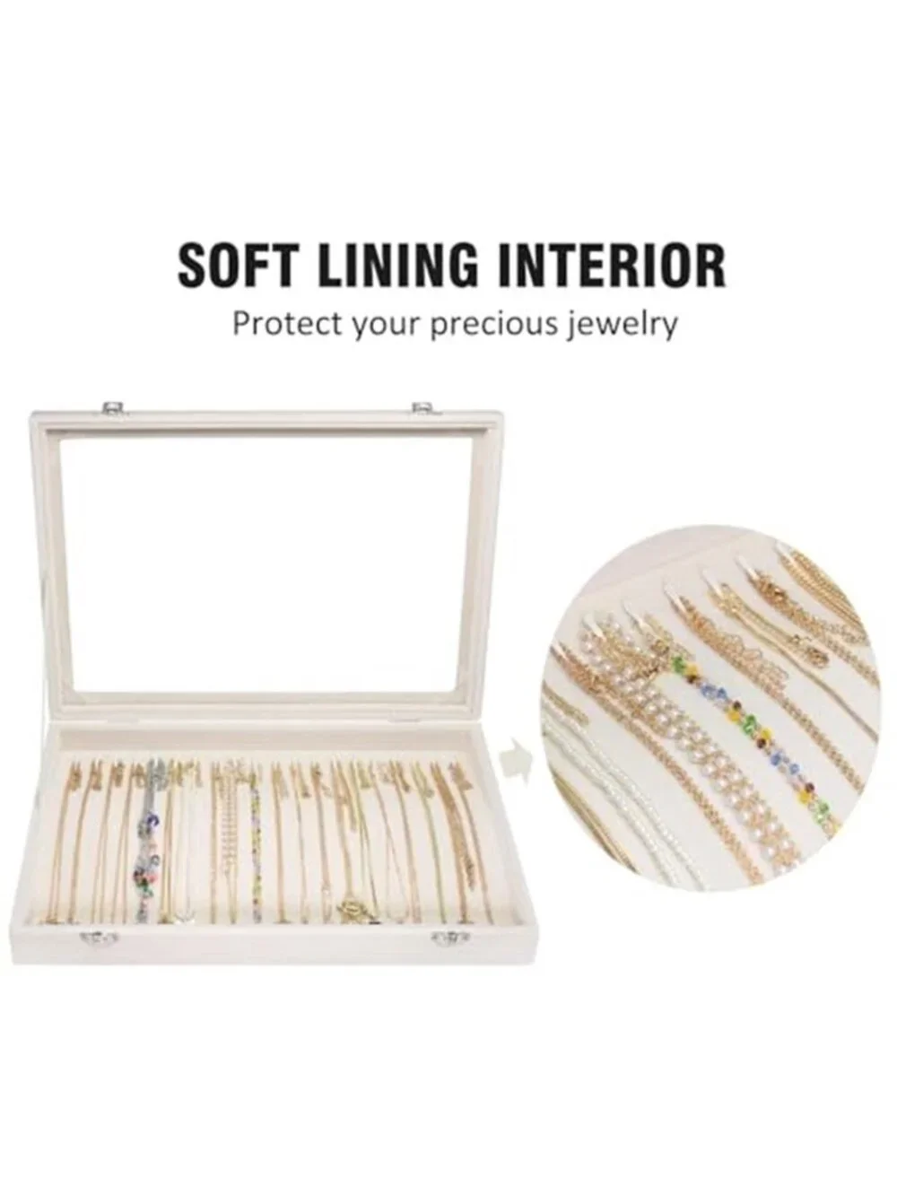 20 Hooks Necklace Organizer,Velvet Necklace Holder Tray with Lid | Jewelry Box